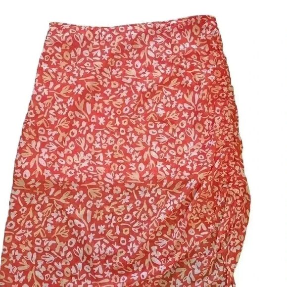 IML Women's Red & White Poly Floral Left Side Drawstring Slit Flowy Skirt NEW - Picture 3 of 11